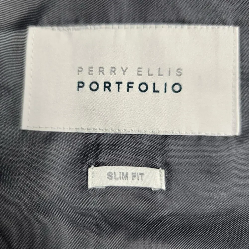 Perry Ellis Portfolio Mens Blazer 44S Slim Fit Black Shadow‎ Cord NWT